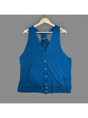 Foreign Exchange Wool Blend Y2K Blue Sleeveless Racerback Button Front Top Large